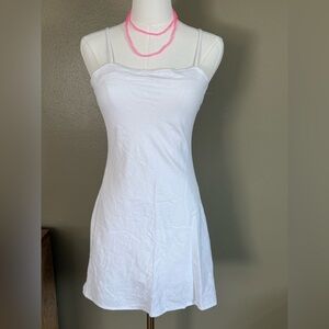 Abercrombie & Fitch White adjustable Spaghetti Strap Linen Mini Pullover Dress